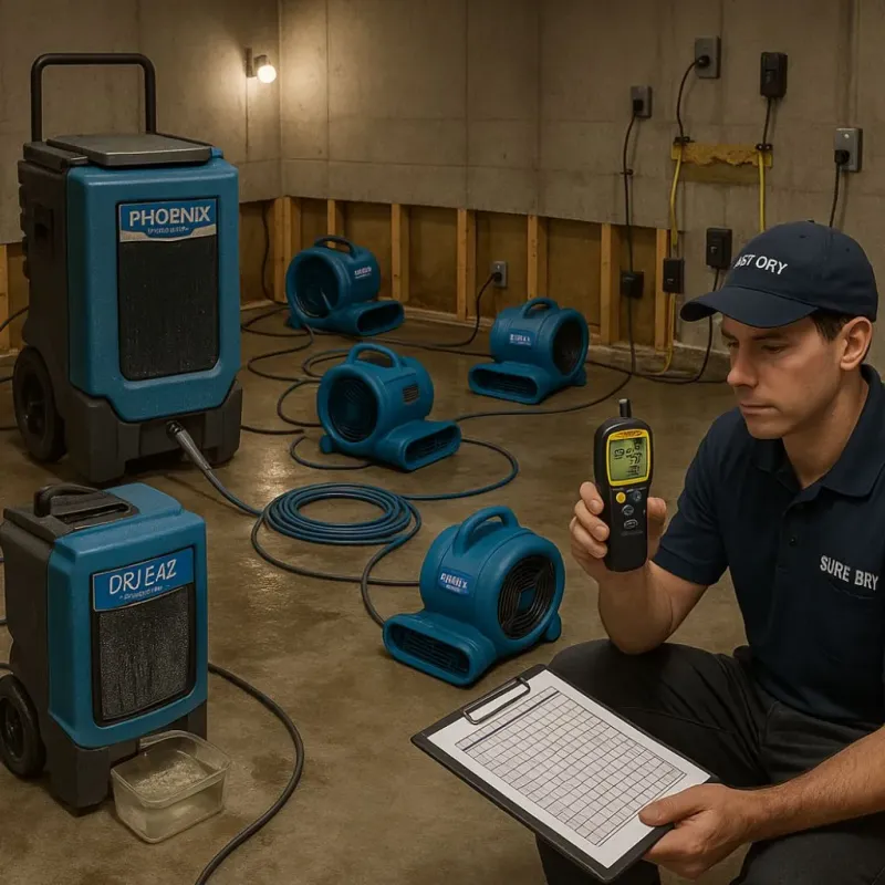 Structural Drying and Dehumidification process in Davie County, NC
